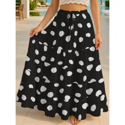 Moomaya Black Regular Fit Polka Dot Skirt with Pockets-picture-31