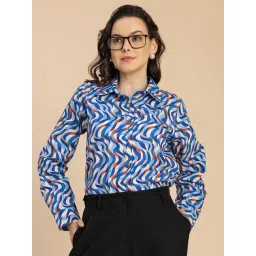 Moomaya Blue & Orange Cotton Printed Shirt-picture-18