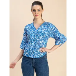 Moomaya Blue & White Cotton Printed Top-picture-44