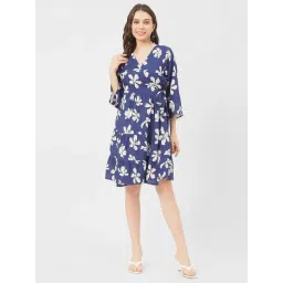 Moomaya Blue & White Floral Print A Line Dress-picture-36
