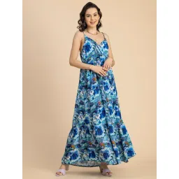 Moomaya Blue & White Floral Print Maxi Dress-picture-19