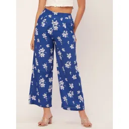 Moomaya Blue & White Floral Print Mid Rise Culottes-picture-38