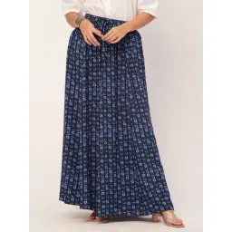 Moomaya Blue & White Floral Print Skirt-picture-30