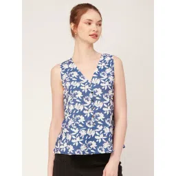 Moomaya Blue & White Floral Print Top-picture-35
