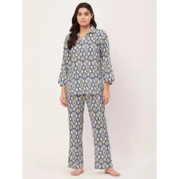 Moomaya Blue & White Floral Print Tunic With Pyjamas-picture-28