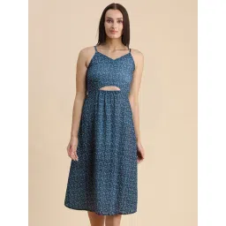 Moomaya Blue Floral Print A Line Dress-picture-25