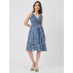Moomaya Blue Floral Print A Line Dress-picture-17