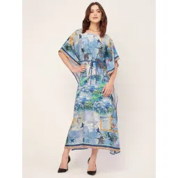 Moomaya Blue Floral Print Kaftan Dress-picture-38