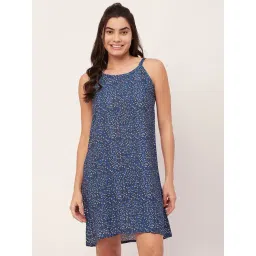 Moomaya Blue Floral Print Night Dress-picture-24