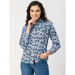 Moomaya Blue Floral Print Shirt-picture-20