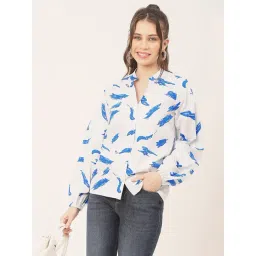 Moomaya Bright White Cotton Printed Shirt-picture-21
