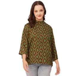 Moomaya Brown & Green Viscose Printed Shirt-picture-17