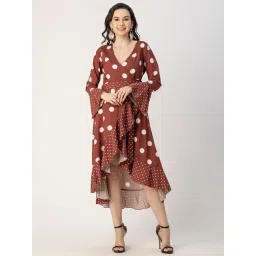 Moomaya Brown & White Polka Dot High-low Dress-picture-24