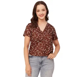 Moomaya Brown & White Rayon Floral Print Shirt-picture-37