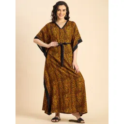 Moomaya Brown Animal Print Kaftan Dress-picture-31