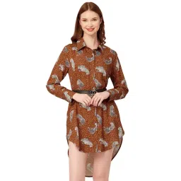 Moomaya Brown Animal Print Long Shirt-picture-36