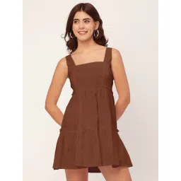 Moomaya Brown Cotton Regular Fit A Line Dress-picture-20