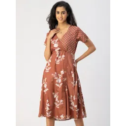Moomaya Brown Floral Print A Line Dress-picture-26