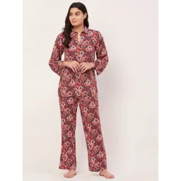 Moomaya Brown Floral Print Tunic With Pyjamas-picture-20