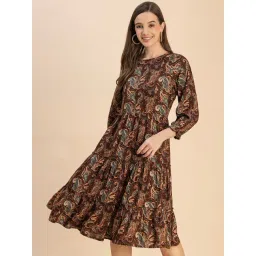 Moomaya Brown Printed A Line Dress-picture-29