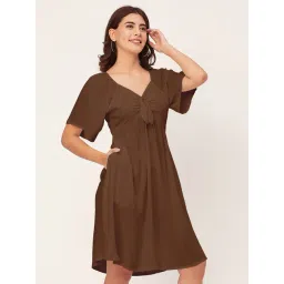 Moomaya Brown Regular Fit A Line Dress-picture-36