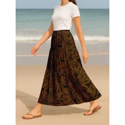 Moomaya Brown Regular Fit Printed Skirt with Pockets-image-44