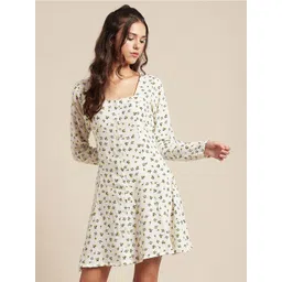 Moomaya Floral Print Puff Sleeve Fit & Flare Dress-picture-14