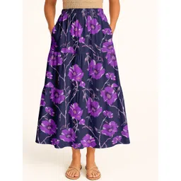 Moomaya Floral Printed Flowy Tiered Boho Skirt-picture-15