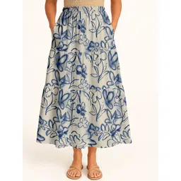 Moomaya Floral Printed Flowy Tiered Maxi Skirt-picture-17