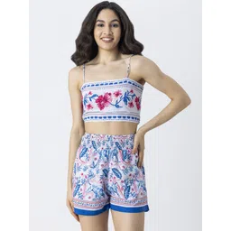 Moomaya Floral Printed Shoulder Straps Top & Shrug With Shorts-picture-34