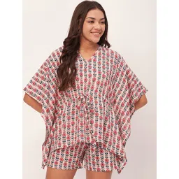 Moomaya Floral Printed V-Neck Kaftan Top & Shorts-picture-39