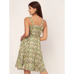 Moomaya Green & Peach Floral Print A Line Dress image 2