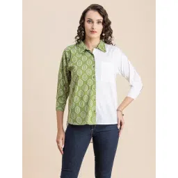 Moomaya Green & White Cotton Printed Shirt-picture-26