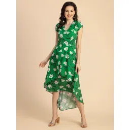 Moomaya Green & White Floral Print High-low Dress-picture-47