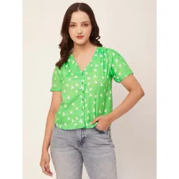 Moomaya Green & White Rayon Printed Shirt-picture-25