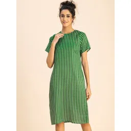 Moomaya Green & White Striped A Line Dress-picture-17
