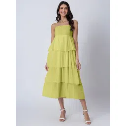 Moomaya Green Cotton Voile Regular Fit Casual Dress-picture-37