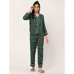 Moomaya Green Printed Shirt With Pyjamas-picture-29
