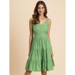 Moomaya Green Regular Fit A Line Dress-picture-47