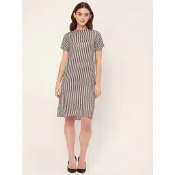 Moomaya Grey & White Striped A Line Dress-picture-24