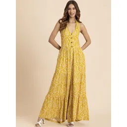 Moomaya Halter Neck Printed Basic Jumpsuit-picture-10