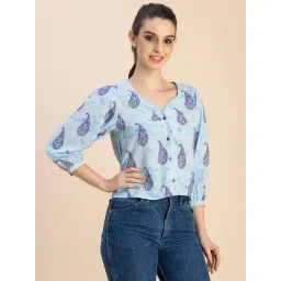 Moomaya Light Blue Printed Crop Top-picture-33