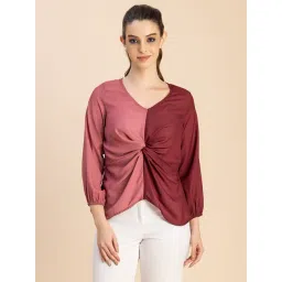 Moomaya Maroon & Pink Color-Block Top-picture-16
