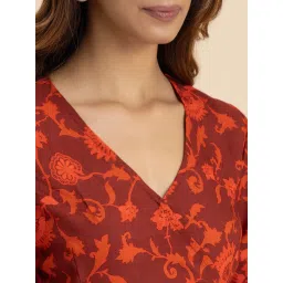 Moomaya Maroon Floral Print Top image 5