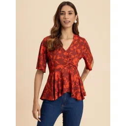 Moomaya Maroon Floral Print Top image 1