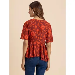 Moomaya Maroon Floral Print Top image 2