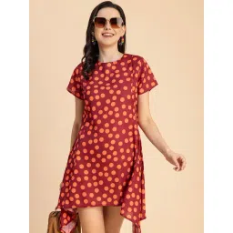 Moomaya Maroon Polka Dot A Line Dress-picture-22