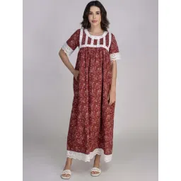 Moomaya Maroon Printed Night Gown-picture-18