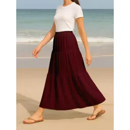 Moomaya Maroon Regular Fit Skirt with Pockets-picture-34
