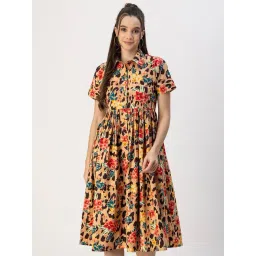 Moomaya Multicolor Cotton Floral Print Shirt Dress-picture-23